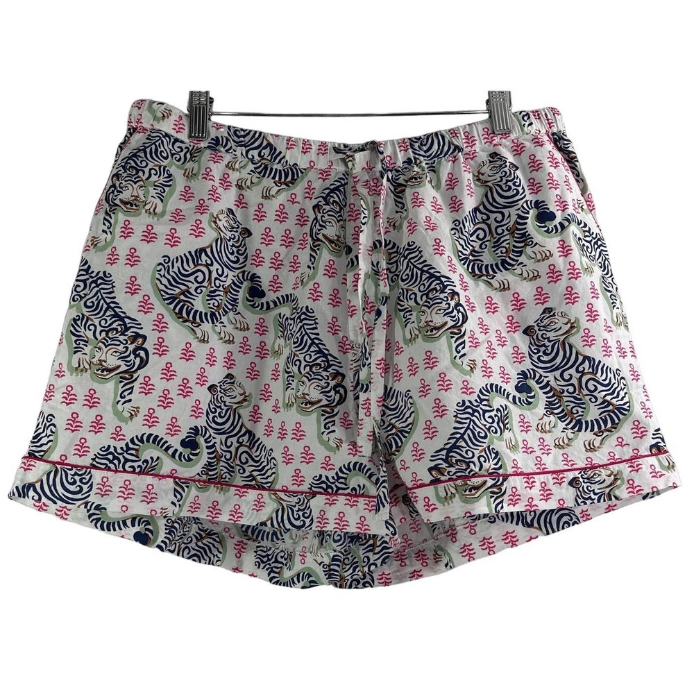 Printfresh Multicolor Tiger Queen French Rose Pajama Shorts W/Pockets Sz XL NWOT